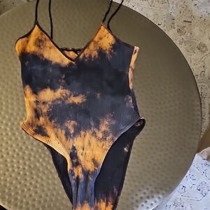 SHEIN Black and Orange Tie-Dye Kids One Piece
